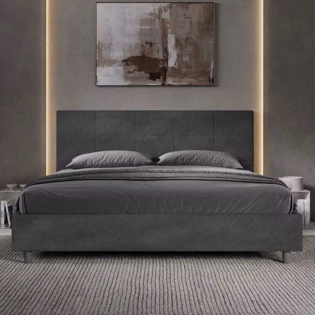 Ityhome Letto matrimoniale Mika con rete imbottita in microfibra grigio L: 180 cm, P: 200 cm