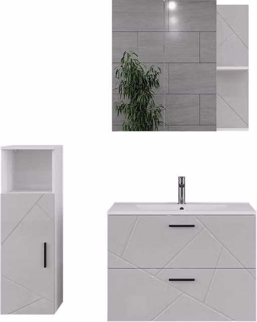 Set di mobili da bagno Irma Bianco/Bianco lucido 4 pezzi Vicco