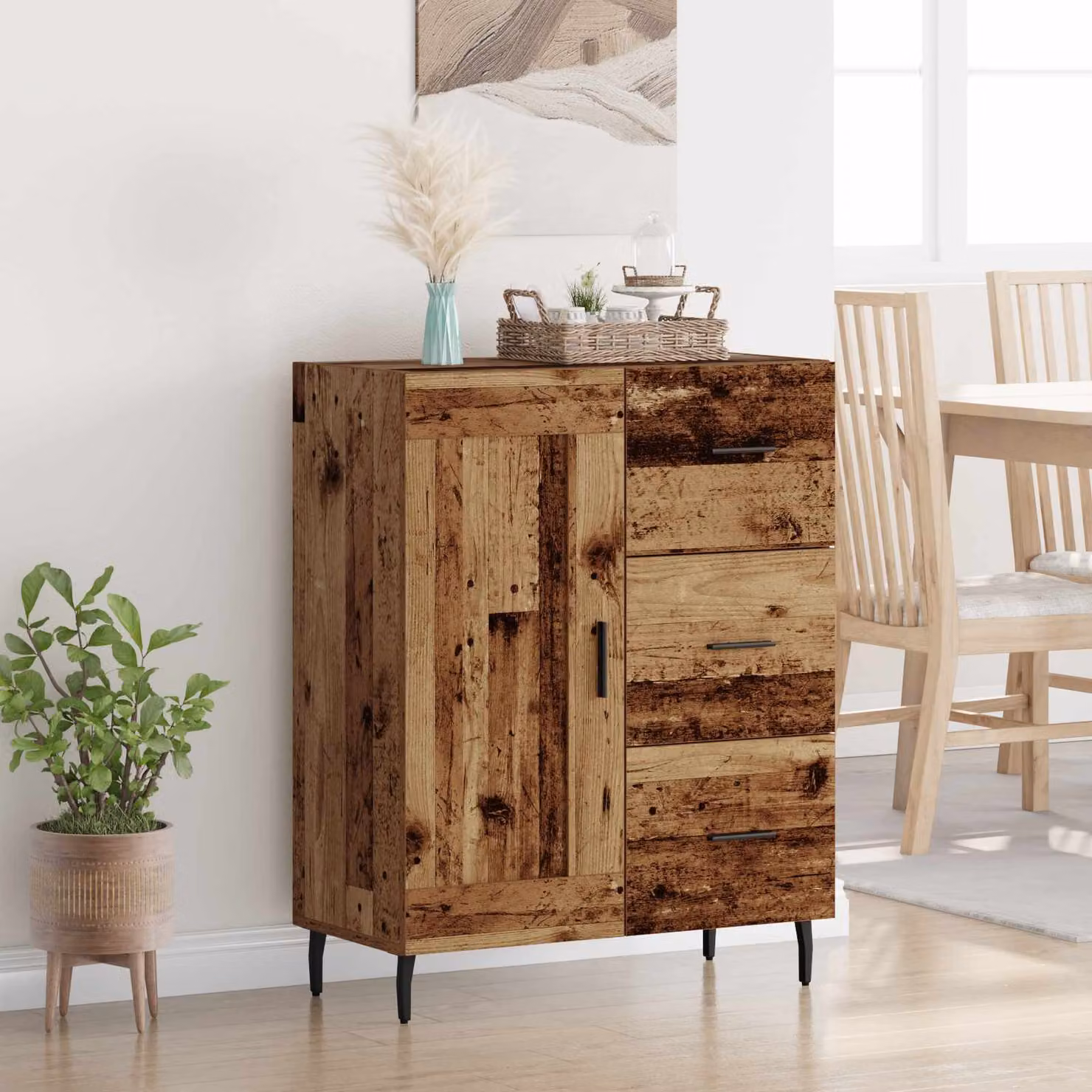 Credenza con cassetto vidaXL in legno vecchio marrone L: 69,5 cm, P: 34 cm, H: 90 cm