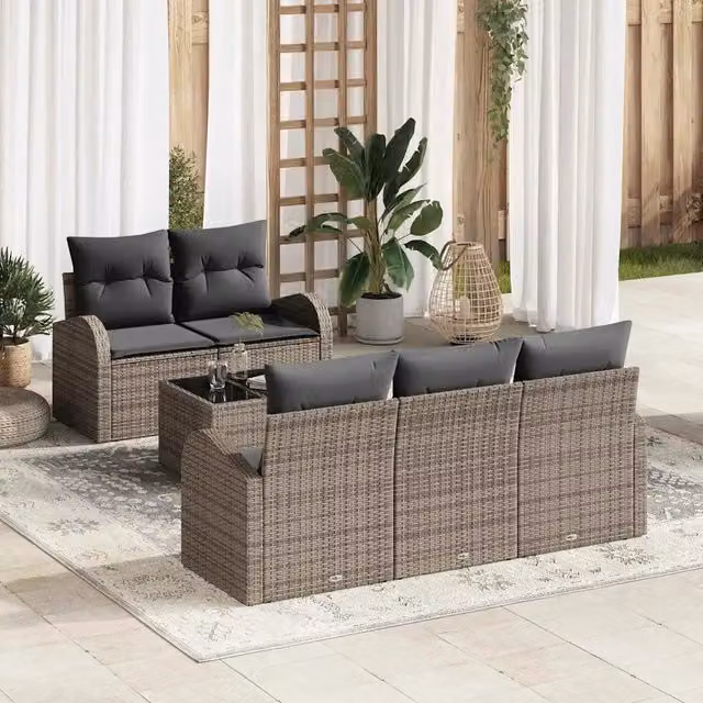 Set Divano da Giardino 6 pz Grigio polyrattan 3345919