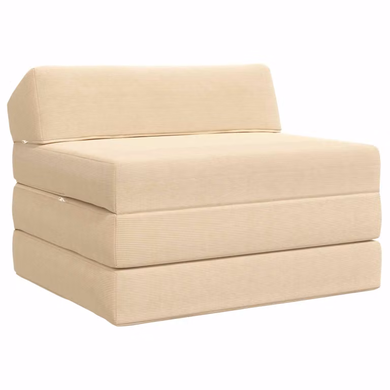 Divano Letto Pieghevole vidaXL in Tessuto Cord Beige L: 200 cm, P: 70 cm, H: 10 cm