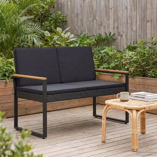 Panchina da esterno 2 -Seater 107 x 61 x 80 cm polyrattan Nero 42025336