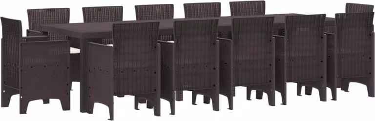 Set da Pranzo per Giardino con cuscino 13 pcs Marrone Rattan