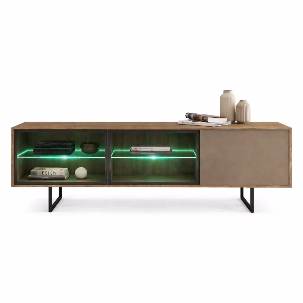 Mobile Porta TV Travesio DMORA con 3 Ripiani, Colore Marrone e Beige, L/P/H: 185 x 40 x 60 cm – 2