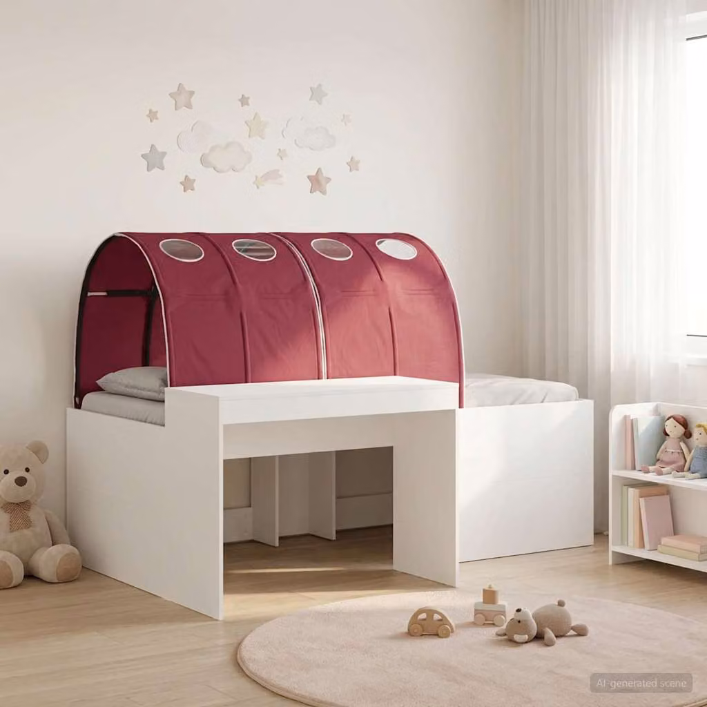 Letto alto per bambini vidaXL con scrivania, set da 3 pezzi, Bianco e Rosso, L/P/H: 193 x 120 x 133,5 cm