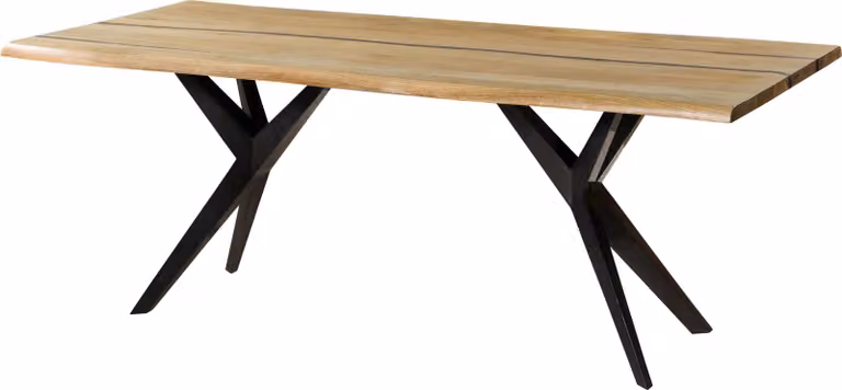 MASSIVMOEBEL24 | Tavolo da pranzo in legno di mango e resina epossidica nera 160x90x76 laccato natur / gambe a stella antracite lucido EPOXY