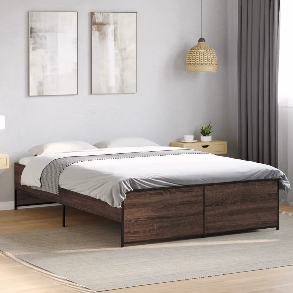vidaXL Giroletto Rovere Marrone in Legno e Metallo L/P: 140 x 190 cm
