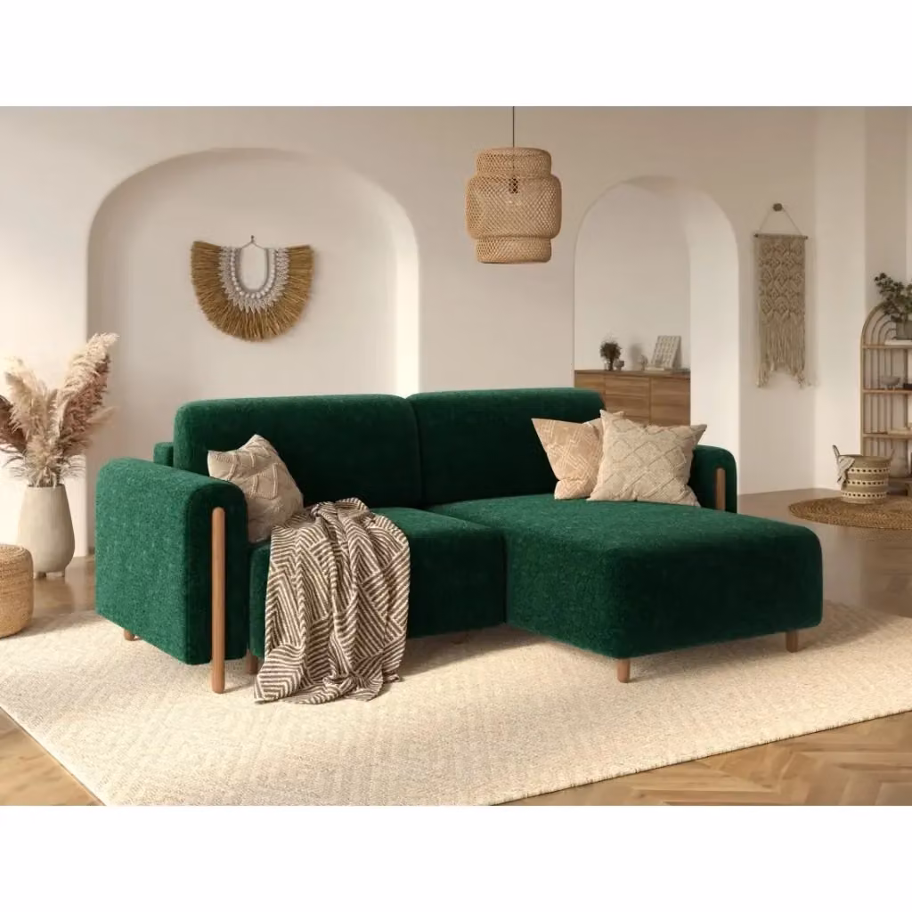 Divano ad angolo convertibile ARVESSA MEUBLORAMA verde smeraldo in tessuto bouclé con funzione letto e angolo destro L/P/H: 244 x 154 x 95 cm – 2