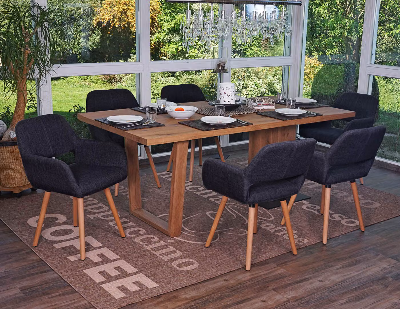Set da 6 sedie da sala da pranzo MCW-A50 II, sedie da cucina, design retrò anni '50 ~ Rivestimento in tessuto, grigio scuro, gambe chiare