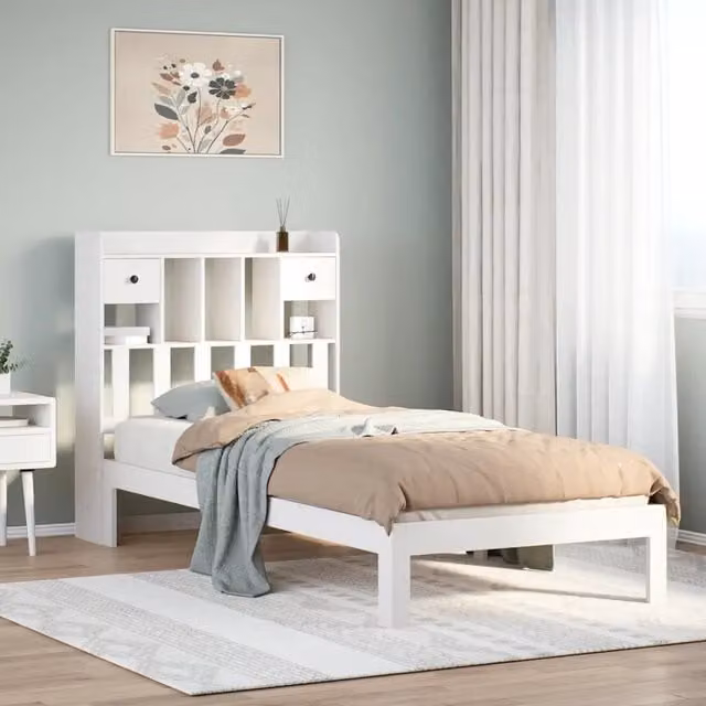 Letto con Libreria senza Materasso-Struttura Letto con contenitore 75x190 cm in Legno Pino 126616
