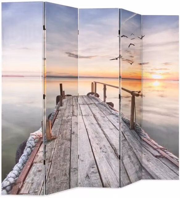 Paravento Pieghevole Divisorio per Ambienti con Stampa Lago Multicolore L 200 cm x H 170 cm