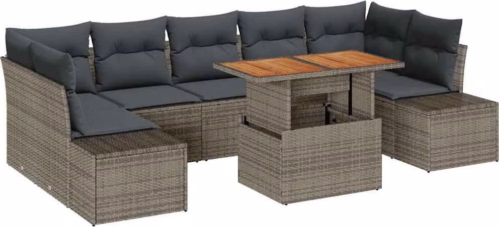 Set Divano da Giardino 8 pcs Grigio Poly Rattan