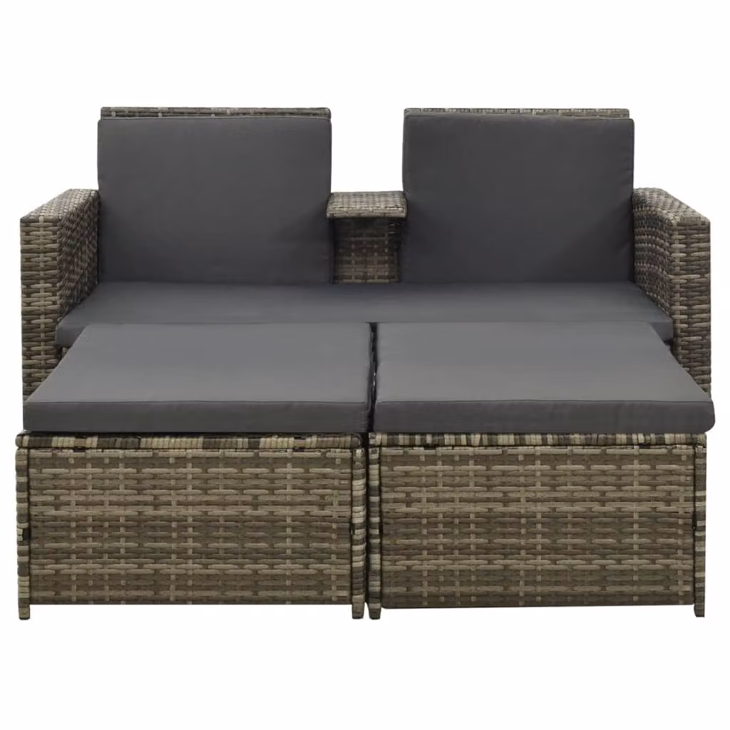 Set Divani da Giardino 3 pz con Cuscini in Polyrattan Grigio