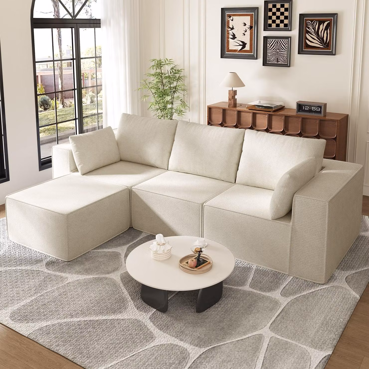 Divano angolare letto - Funzione letto - Bianco - Apribile