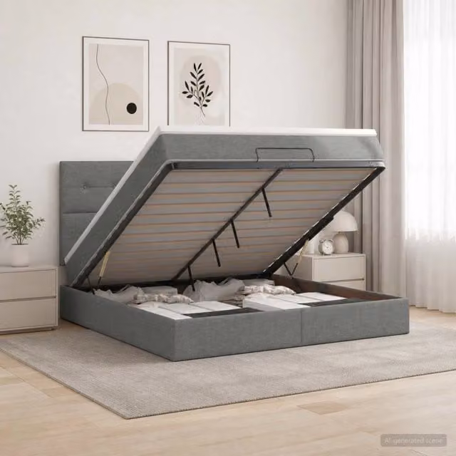 Letto Ottomano con Materasso e LED Grigio Scuro 160 x 200 cm 3458084