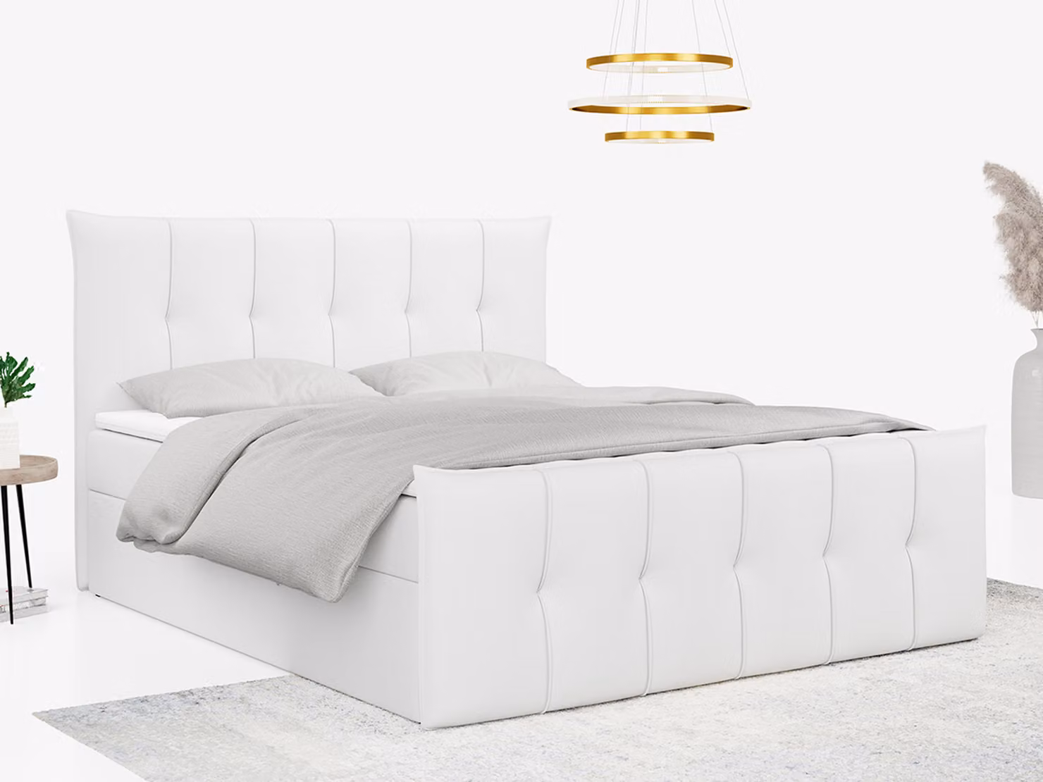 Letto boxspring con pediera e 2 cassetti - PREMIUM-11 - 140 x 200 cm - Bianco - H4