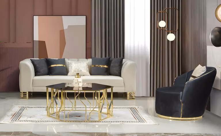 Design Sofa Couch Garnitur Sitzgruppe Kombination Polster Beige Blau Set 3+1