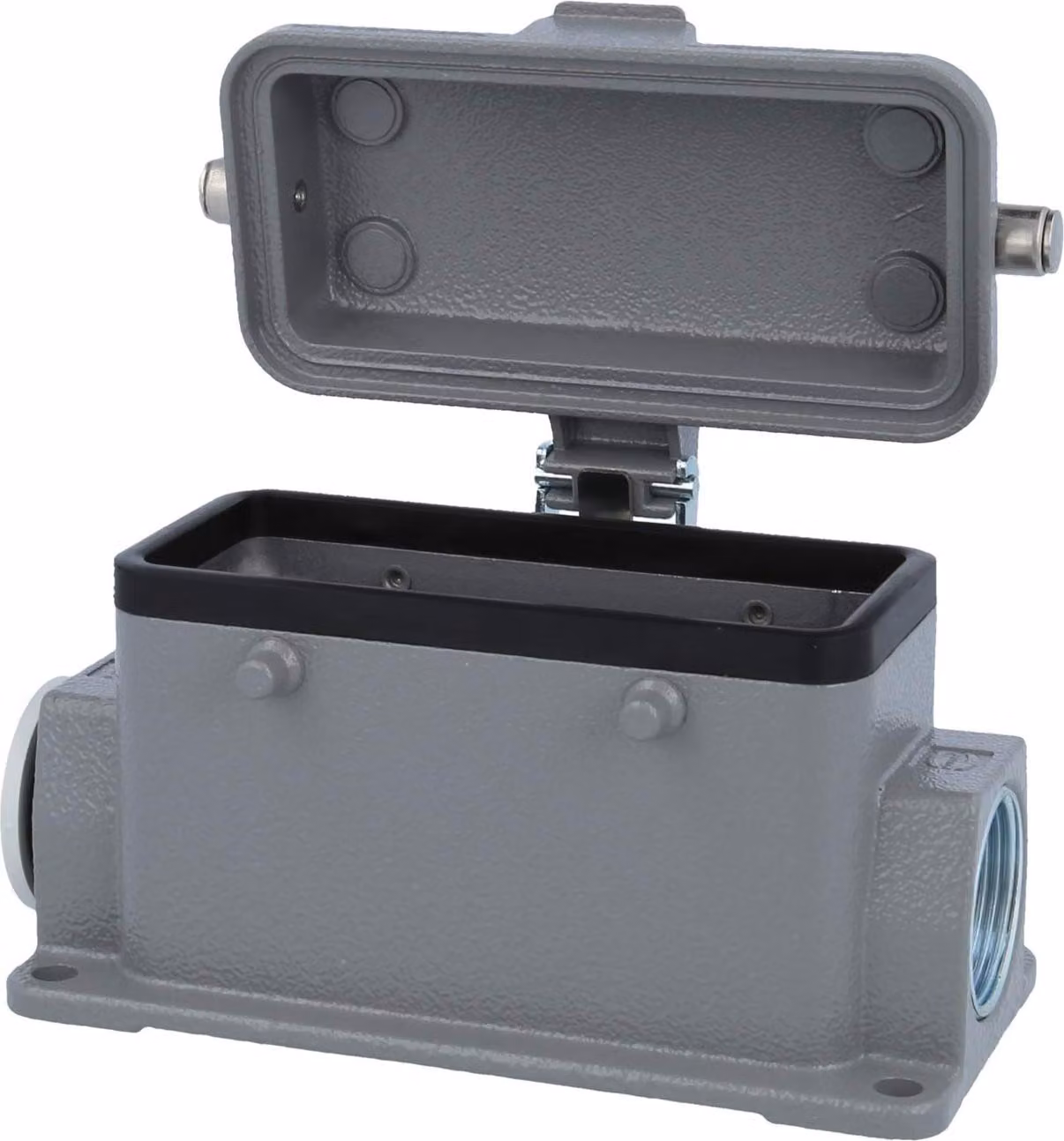 HARTING Han 16B Base bassa, 1xM25 uscita cavo laterale, per 2 staffe (nella parte superiore) con cappuccio protettivo in metallo -