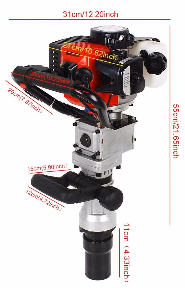 Benzine per martelli - Martelli per pali - Martelli vibranti per pali - Utensili per la lavorazione dei pali - Motore da 900W - Motore da 32,7cc - Manico antiscivolo