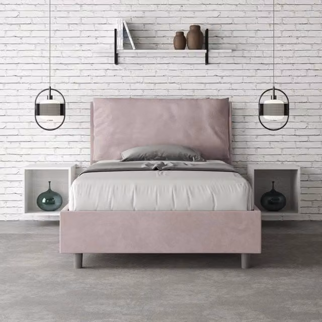 Letto imbottito Ityhome in microfibra color glicine, misura 120x200 cm, senza rete