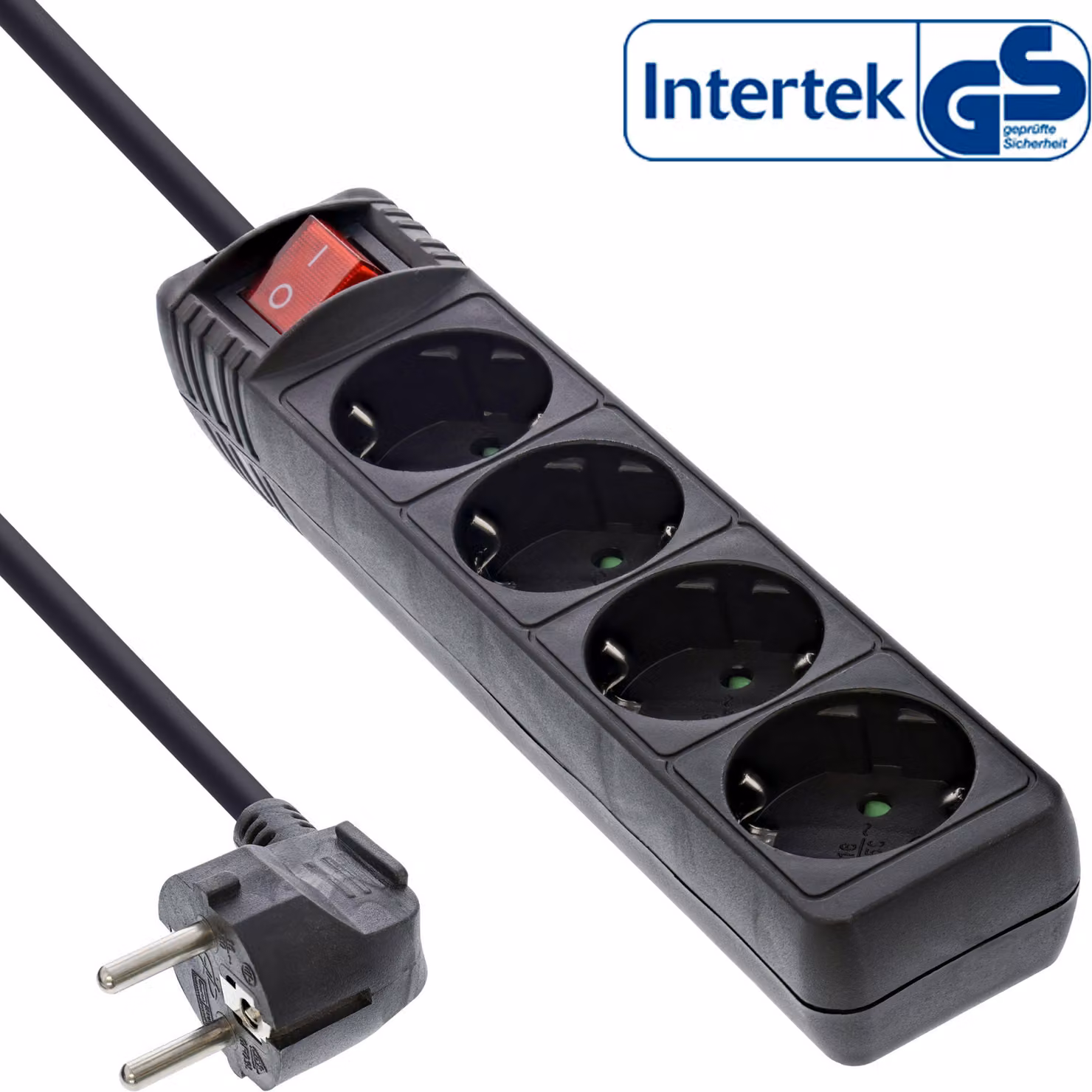 InLine® 16445D Presa multipla InLine®, contatto di terra a 4 vie, con interruttore, 5 m, nero