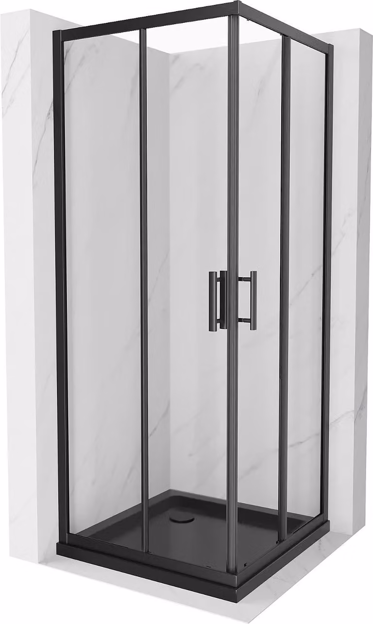 Mexen Rio cabina doccia quadrata 70 x 70 cm, trasparente, nero + piatto Flat, nero - 860-070-070-70-00-4070B
