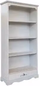 Libreria graffa in legno Shabby chic laccato bianco anticato decorato cuori filo azzurro