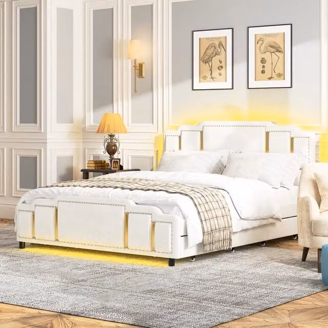letto imbottito velluto beige 140 x 200 cm