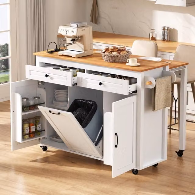 Isola cucina 120x40-75x92 cm con piano estraibile; MDF bianco