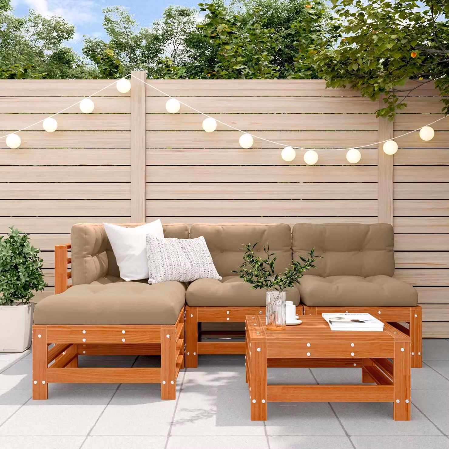 Maison Exclusive - Set da lounge per giardino, 5 pezzi, color marrone cera, legno di pino massello