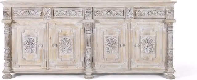 Credenza Giner y Colomer in legno di mango con decoro astratto bianco e finitura opaca