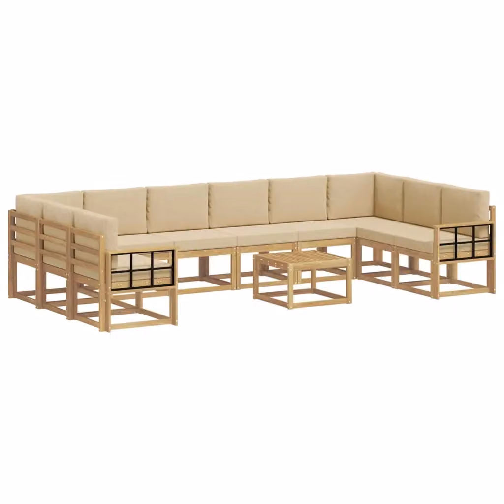 Set di divani da esterno a L vidaXL in legno di acacia con cuscini Bianco e Beige – 2