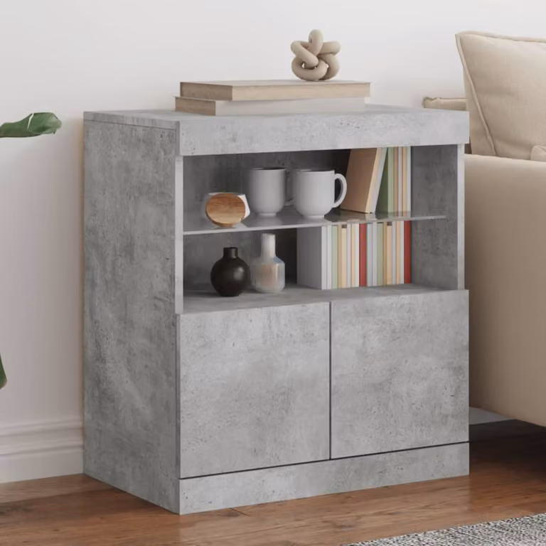 Credenza moderna vidaXL con luci LED integrata in grigio cemento L: 60 cm, P: 37 cm, H: 67 cm