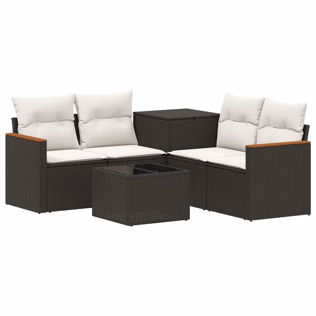Set di divani da giardino a forma di L vidaXL in polyrattan nero e bianco con cuscini e tavolino da caffè – 2