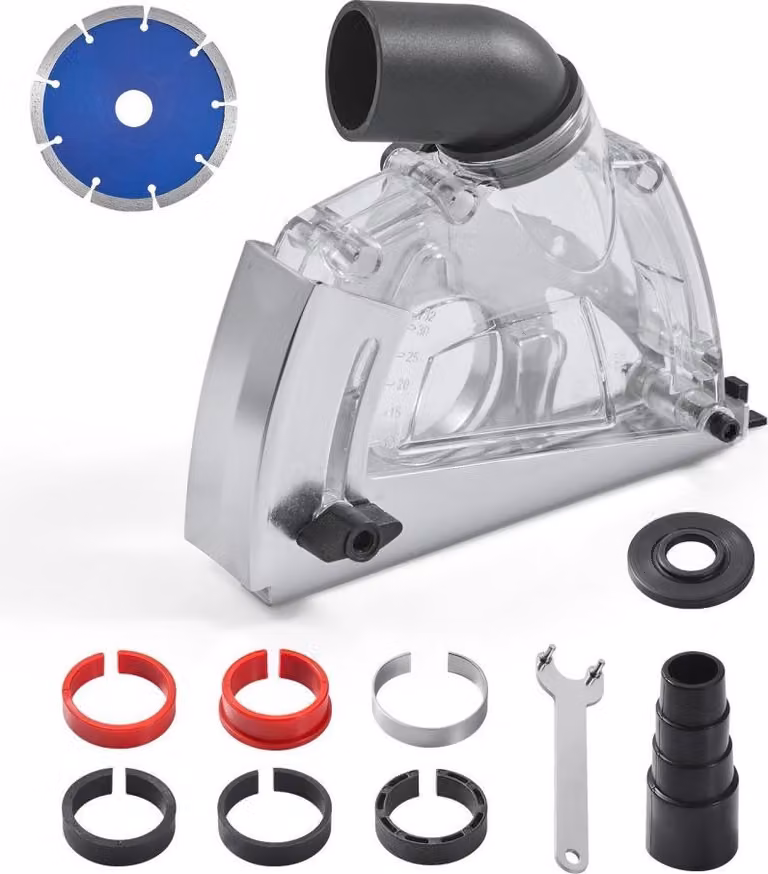Cuffia di aspirazione per smerigliatrice angolare 100-125 mm - Compreso disco a tazza diamantato da 125 mm - Sistema di aspirazione per smerigliatrici angolari