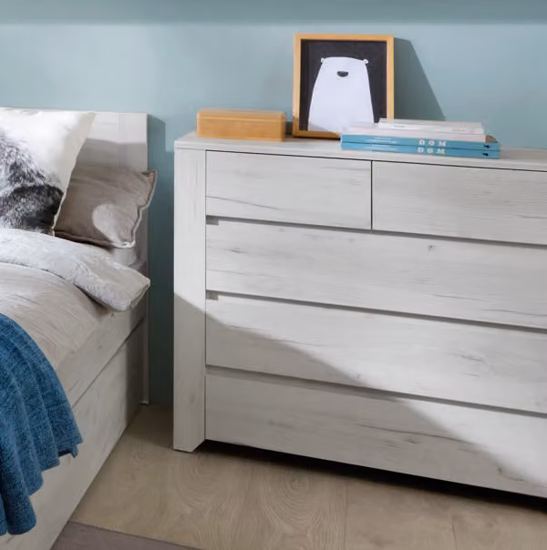 Cassettiera larghezza 84 cm con cassetti in rovere bianco