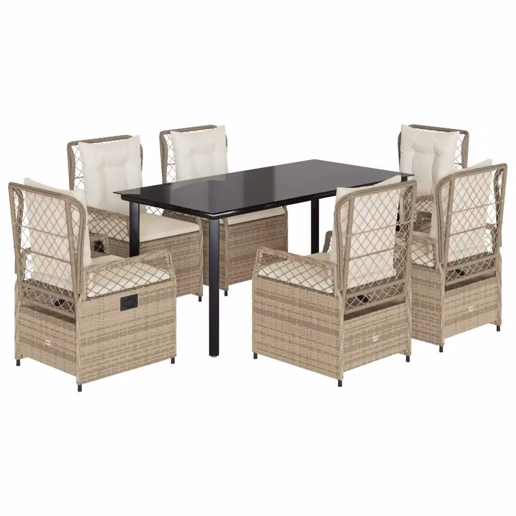 Set da pranzo da giardino vidaXL in polyrattan con cuscini beige e piano in vetro per 7 persone – 2
