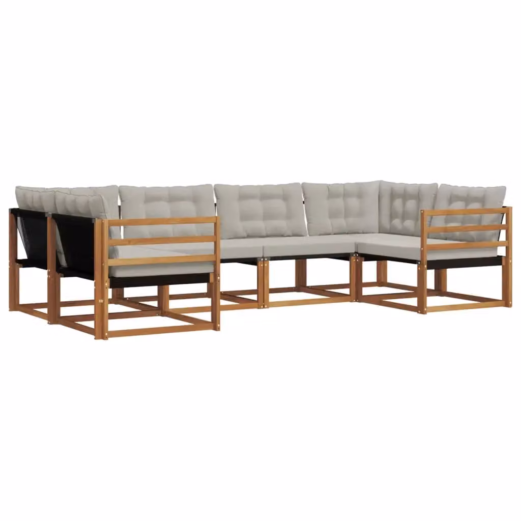 Set di divani da esterno a L vidaXL in legno di acacia e textilene, 6 pezzi, Beige e Grigio – 2