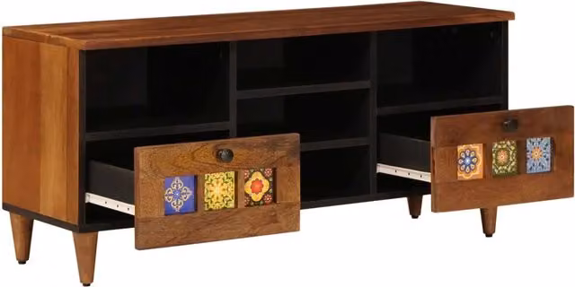Mobile TV moderno in legno di mango massello color noce L 100 cm x P 33 cm x H 46 cm – 1