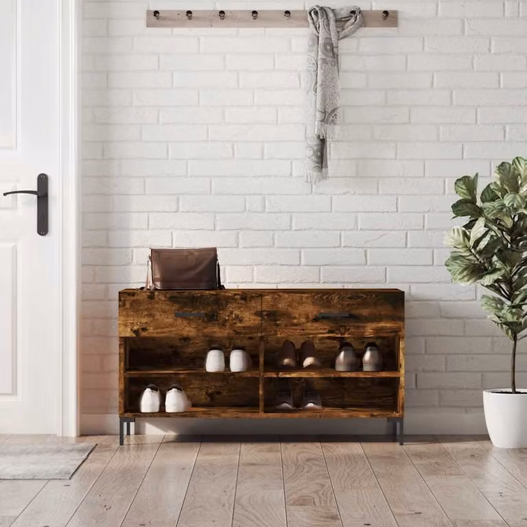 Panca porta scarpe vidaXL in legno e metallo stile industriale, colore rovere fumo, L 102 cm x P 35 cm x H 55 cm