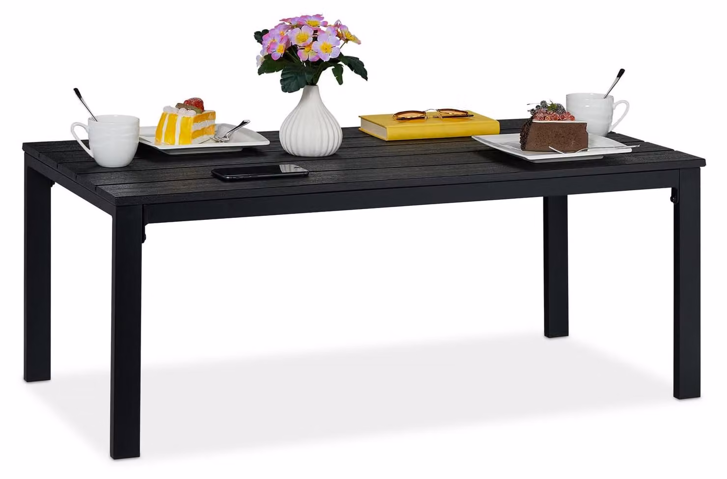 Tavolo da giardino rettangolare - Effetto legno - 98 x 48 cm - Nero - Per esterno