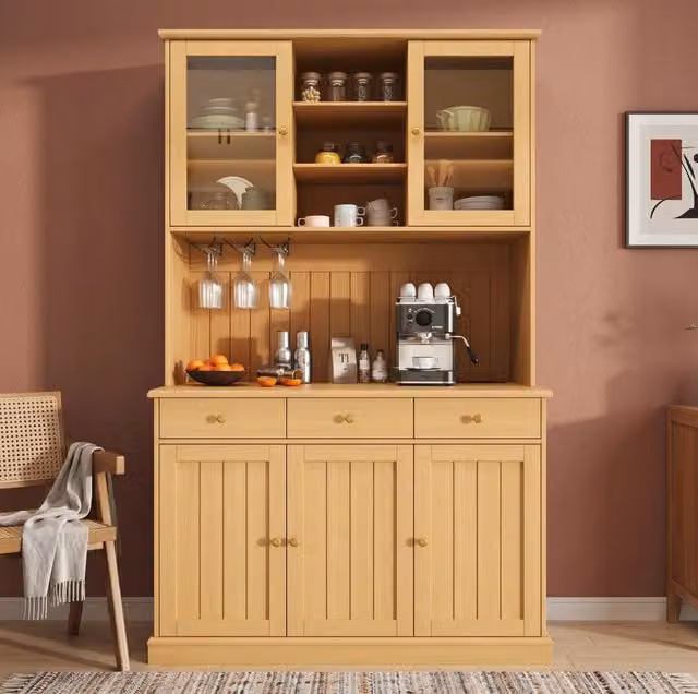 Credenza alta 120x40x191 cm con ante in vetro e USB