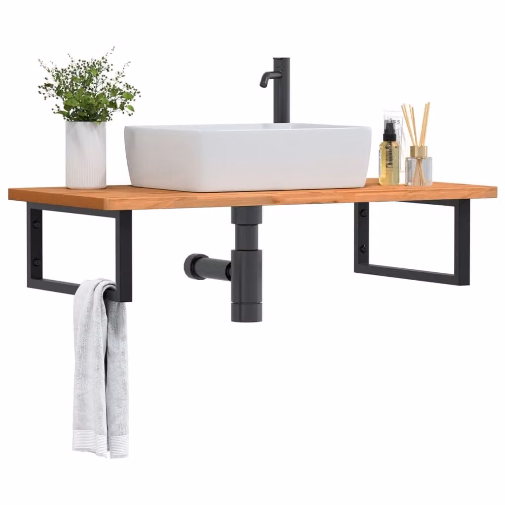 Ripiano a parete per bagno vidaXL in legno di faggio e metallo nero e marrone