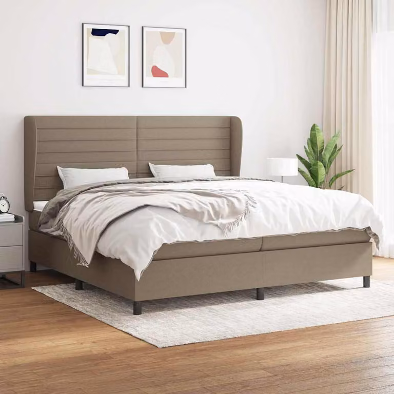 vidaXL Giroletto a Molle con Materasso Ibrido in Tessuto Beige e Bianco L/P/H: 200 x 203 x 128 cm