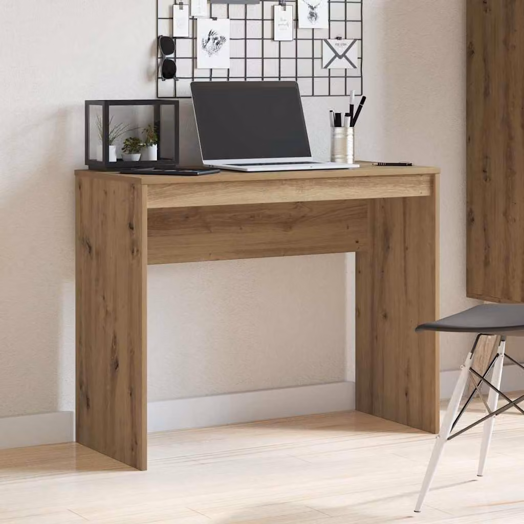 Scrivania moderna vidaXL in legno e MDF color rovere, L 90 x P 40 x H 72 cm