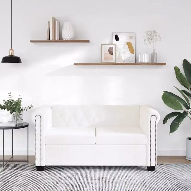 Divano Chesterfield a 2 Posti in Finta Pelle Bianco 242371