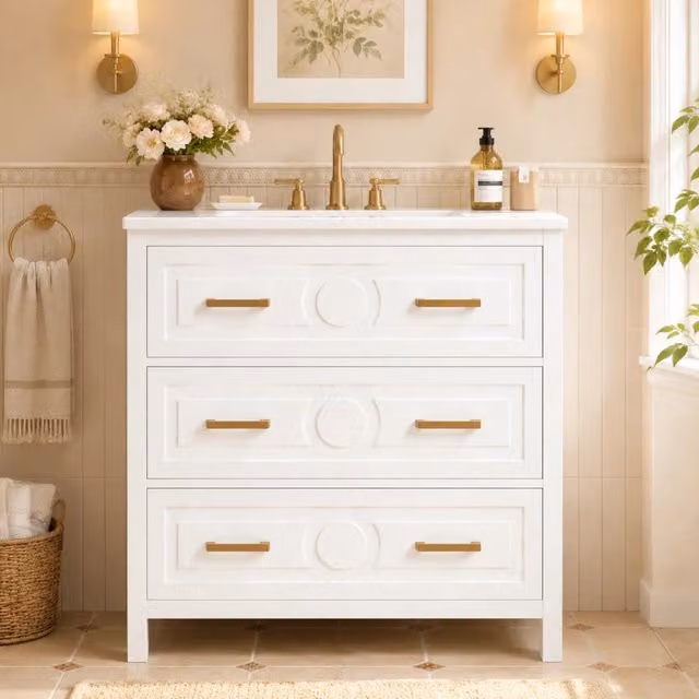 Lavabo da appoggio in ceramica monoblocco, 76,5x47x82 cm, bianco, completamente laccato, con 3 cassetti ed estrazione silenziosa