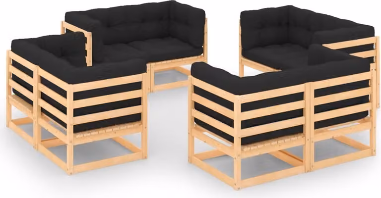 The Living Store Set salotto da giardino 8 pezzi con cuscini in legno di pino massiccio