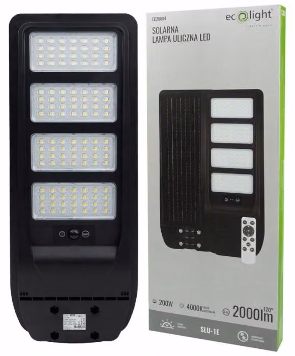 Lampione solare da strada 200 W, 2000 lm, 4000 K, batteria da 15 Ah, PILOT Ecolight EC20684