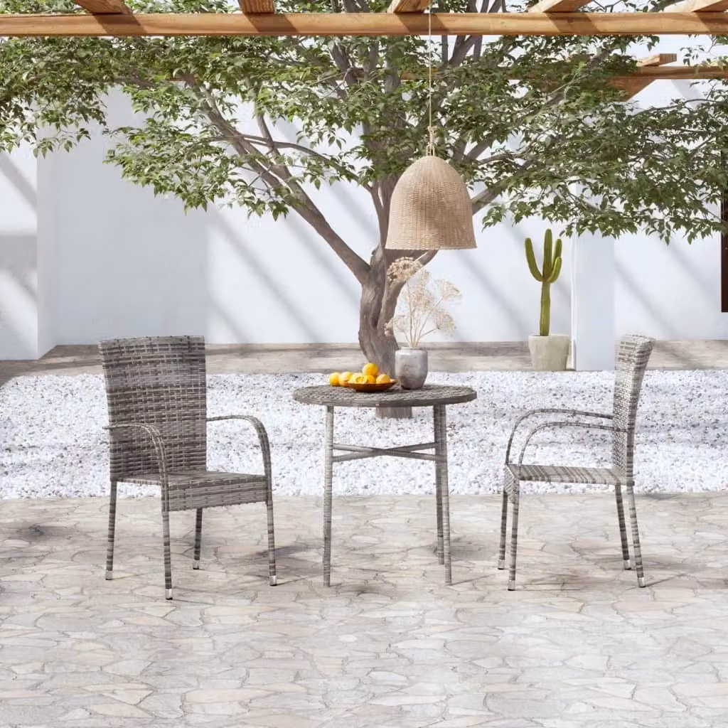 Maison Exclusive - Set da pranzo da giardino 3 pezzi in polyrattan grigio